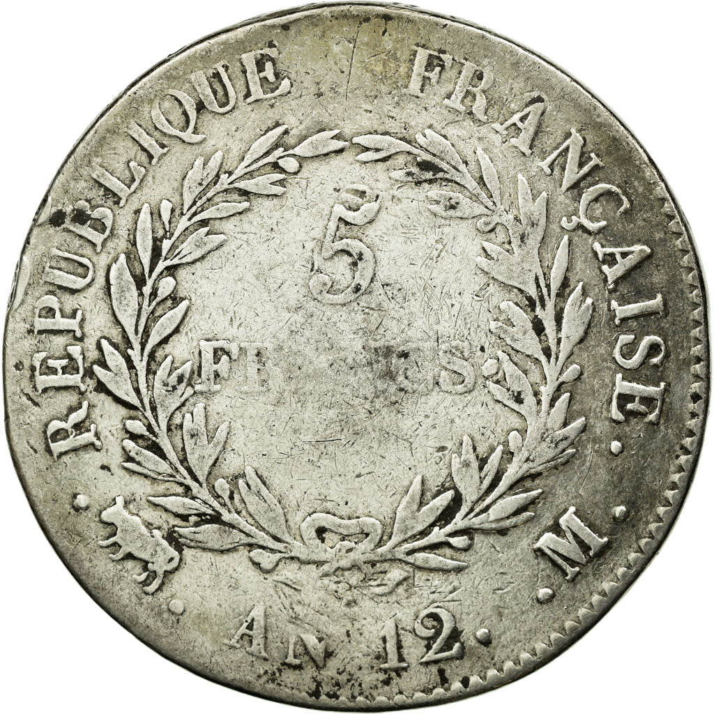 Moneda, Francia, Napoleon I, 5 Francs, An 12, Toulouse, BC, Plata, Gadoury:577