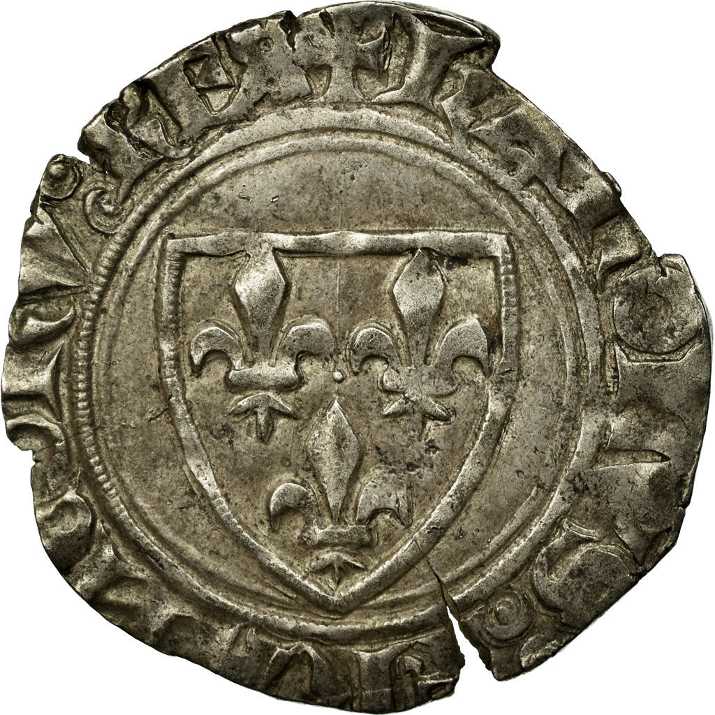 Coin, France, Charles VI, Blanc Guénar, Romans, EF(40-45), Billon
