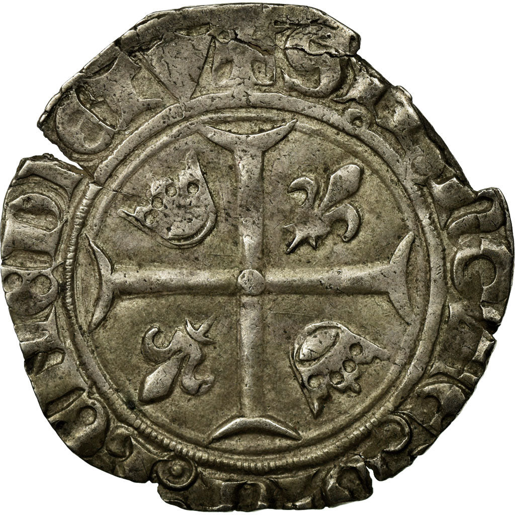 Coin, France, Charles VI, Blanc Guénar, Romans, EF(40-45), Billon