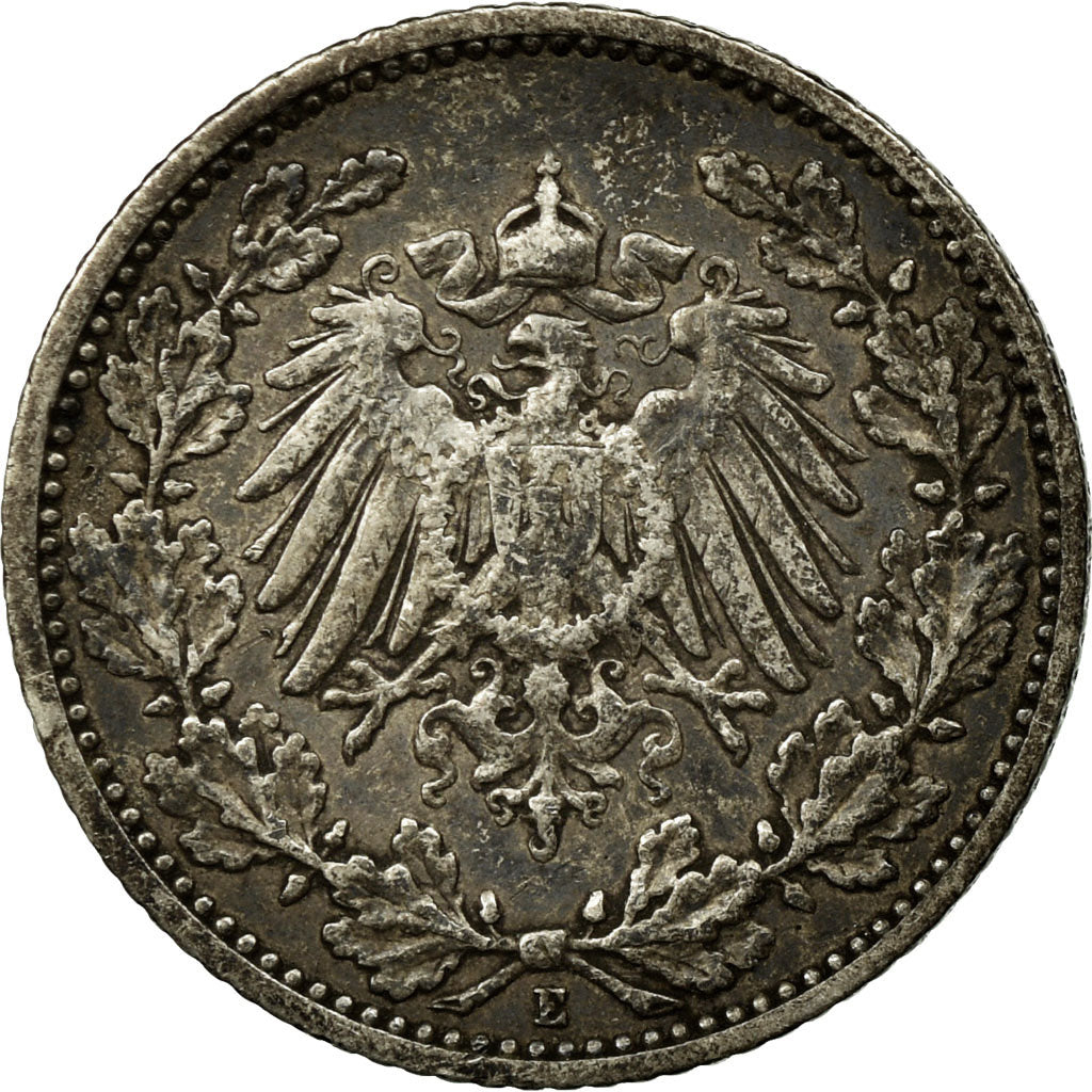 Coin, GERMANY - EMPIRE, 1/2 Mark, 1905, Muldenhütten, VF(30-35), Silver, KM:17