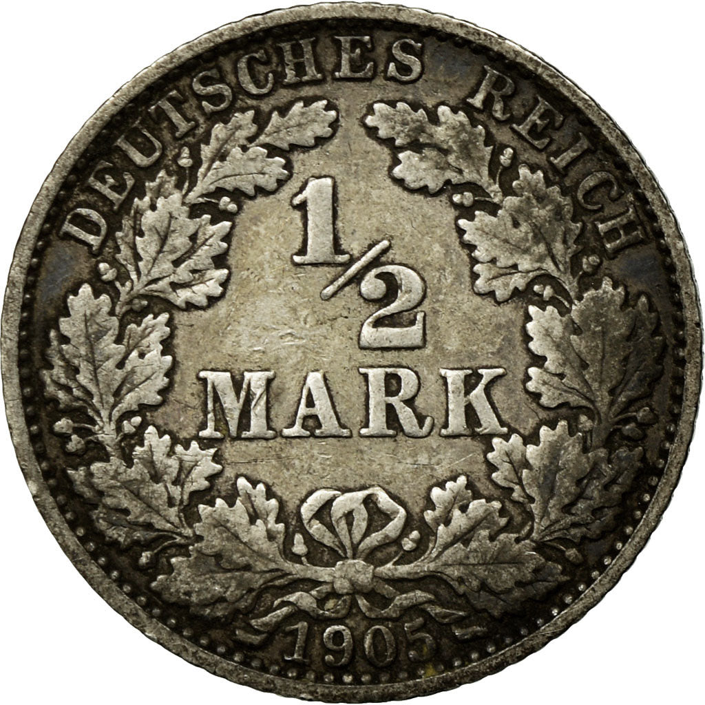 Coin, GERMANY - EMPIRE, 1/2 Mark, 1905, Muldenhütten, VF(30-35), Silver, KM:17