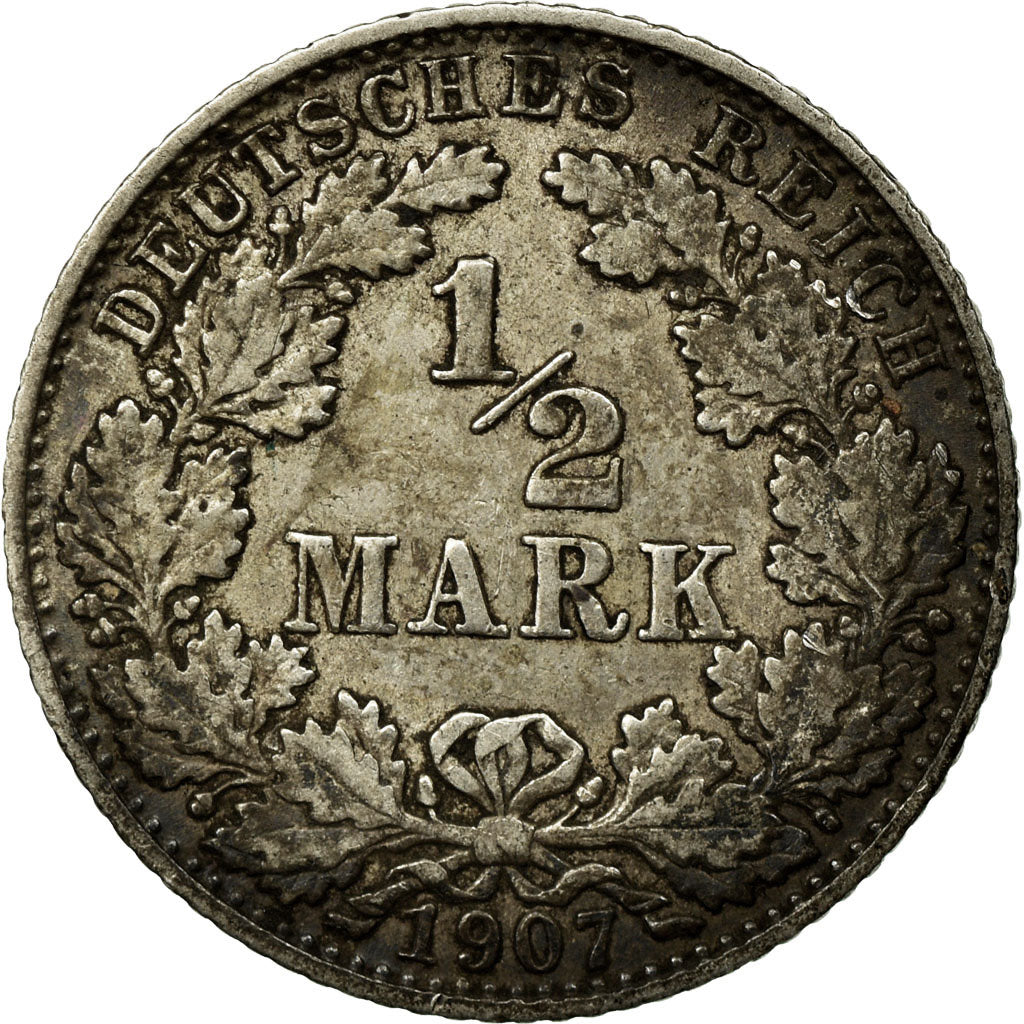 Monnaie, GERMANY - EMPIRE, 1/2 Mark, 1907, Munich, TTB, Argent, KM:17