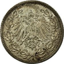 Coin, GERMANY - EMPIRE, 1/2 Mark, 1914, Berlin, AU(50-53), Silver, KM:17