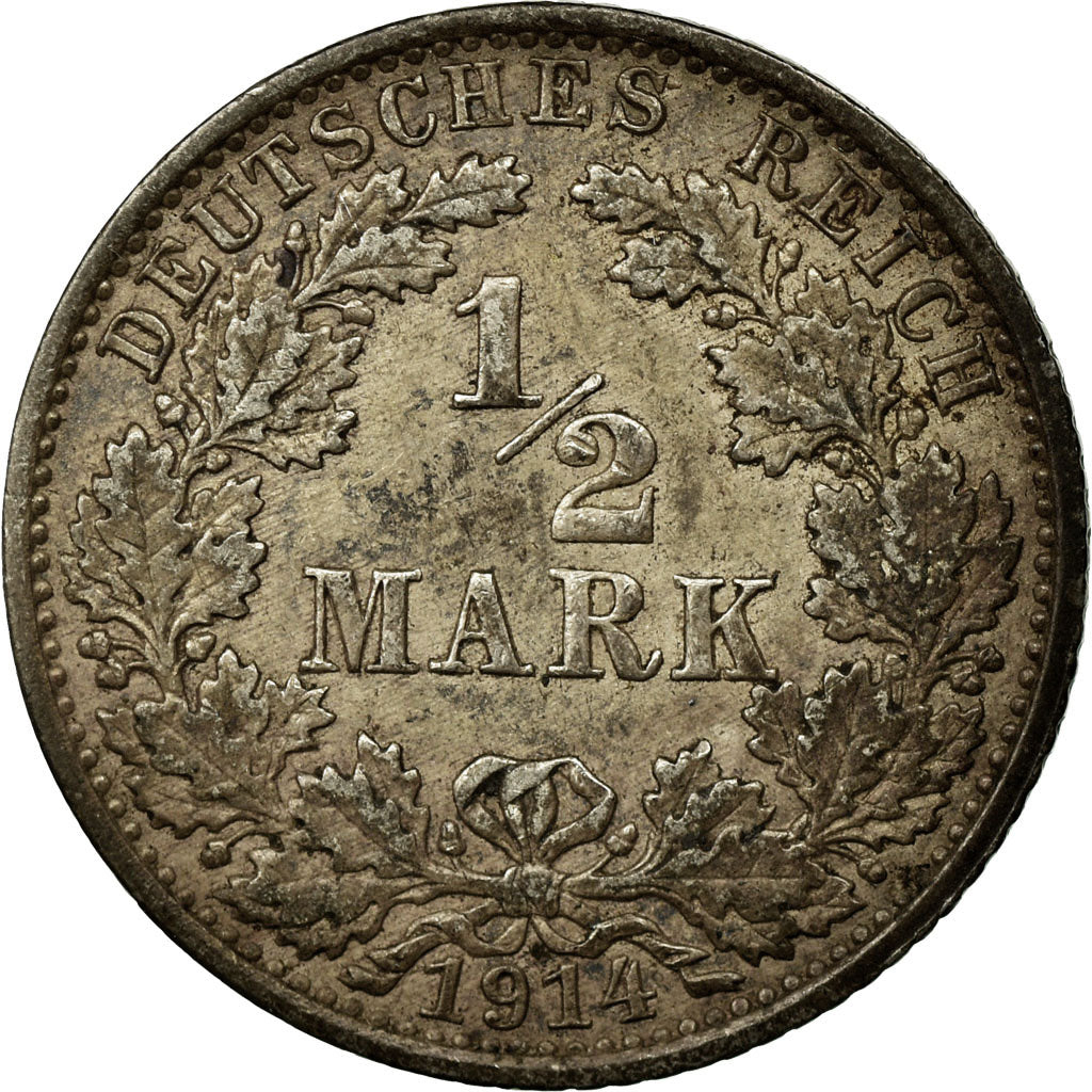 Coin, GERMANY - EMPIRE, 1/2 Mark, 1914, Berlin, AU(50-53), Silver, KM:17