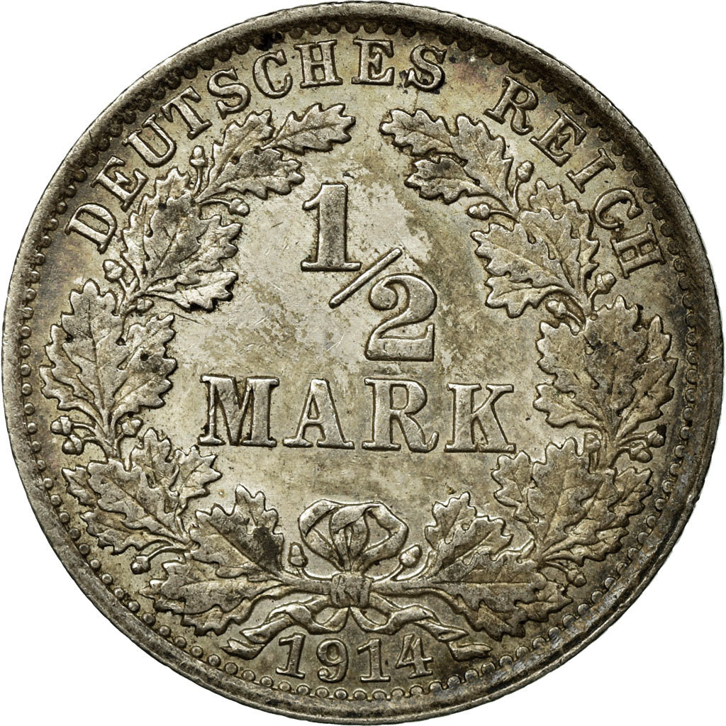 Coin, GERMANY - EMPIRE, 1/2 Mark, 1914, Berlin, AU(50-53), Silver, KM:17