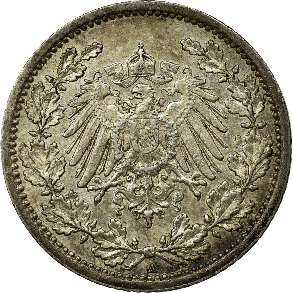 Moneta, GERMANIA - IMPERO, 1/2 Mark, 1914, Berlin, BB+, Argento, KM:17