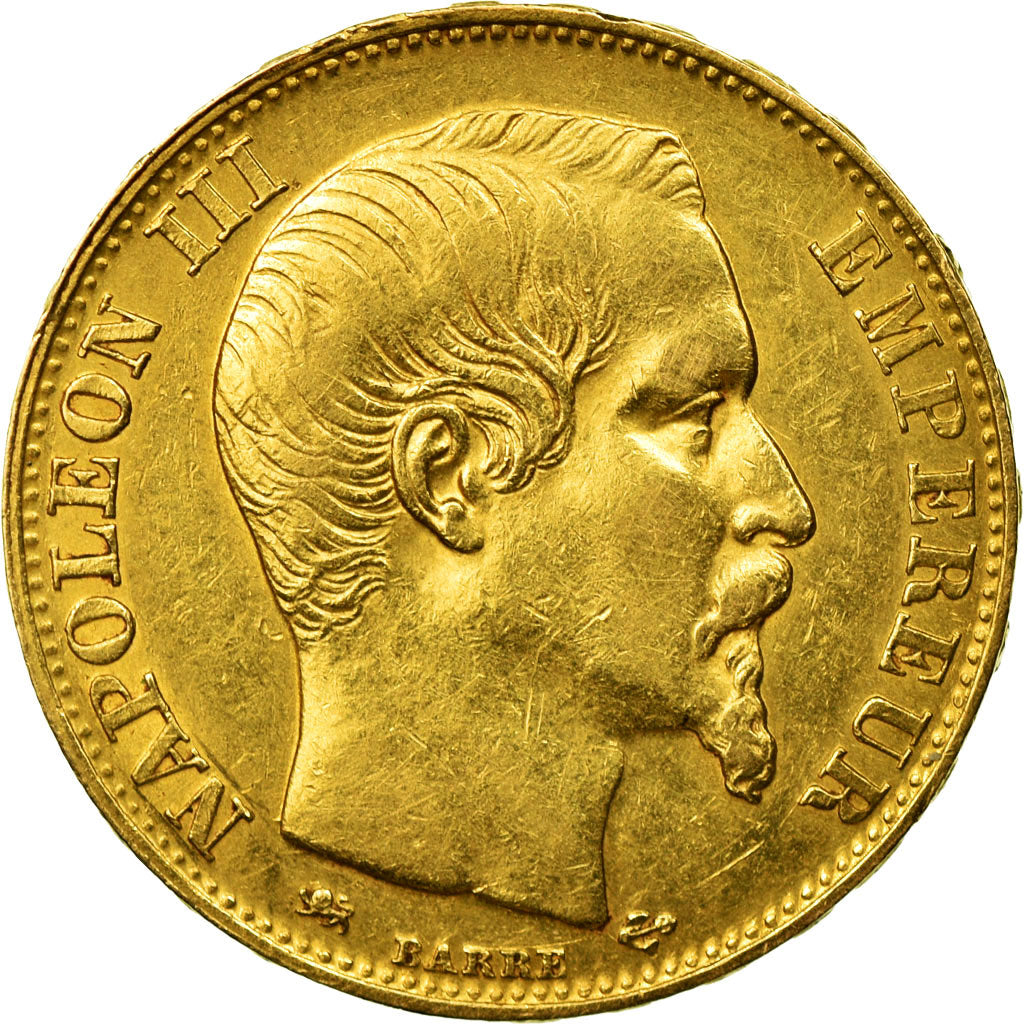 Coin, France, Napoleon III, 20 Francs, 1855, Lyon, AU(50-53)