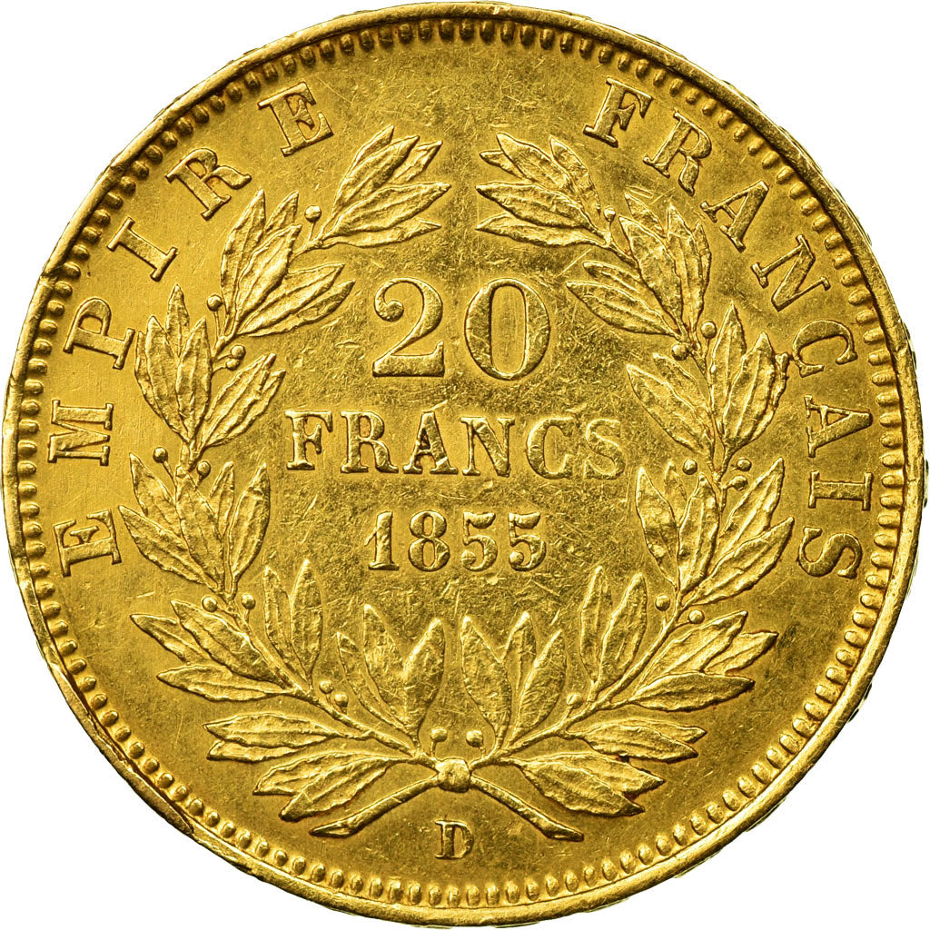 Coin, France, Napoleon III, 20 Francs, 1855, Lyon, AU(50-53)