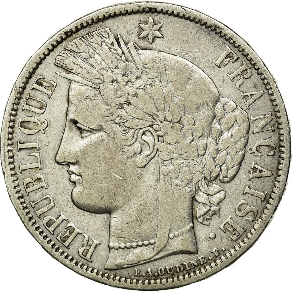 Moeda, França, Cérès, 5 Francs, 1870, Bordeaux, Différent Ancre, VF(20-25)
