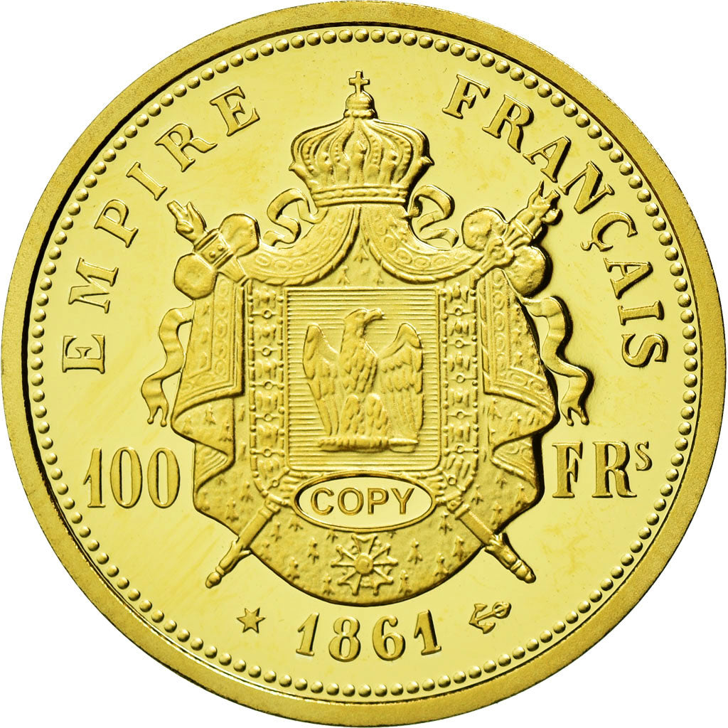 France, Médaille, Reproduction 100 Francs Napoléon III, FDC, Or