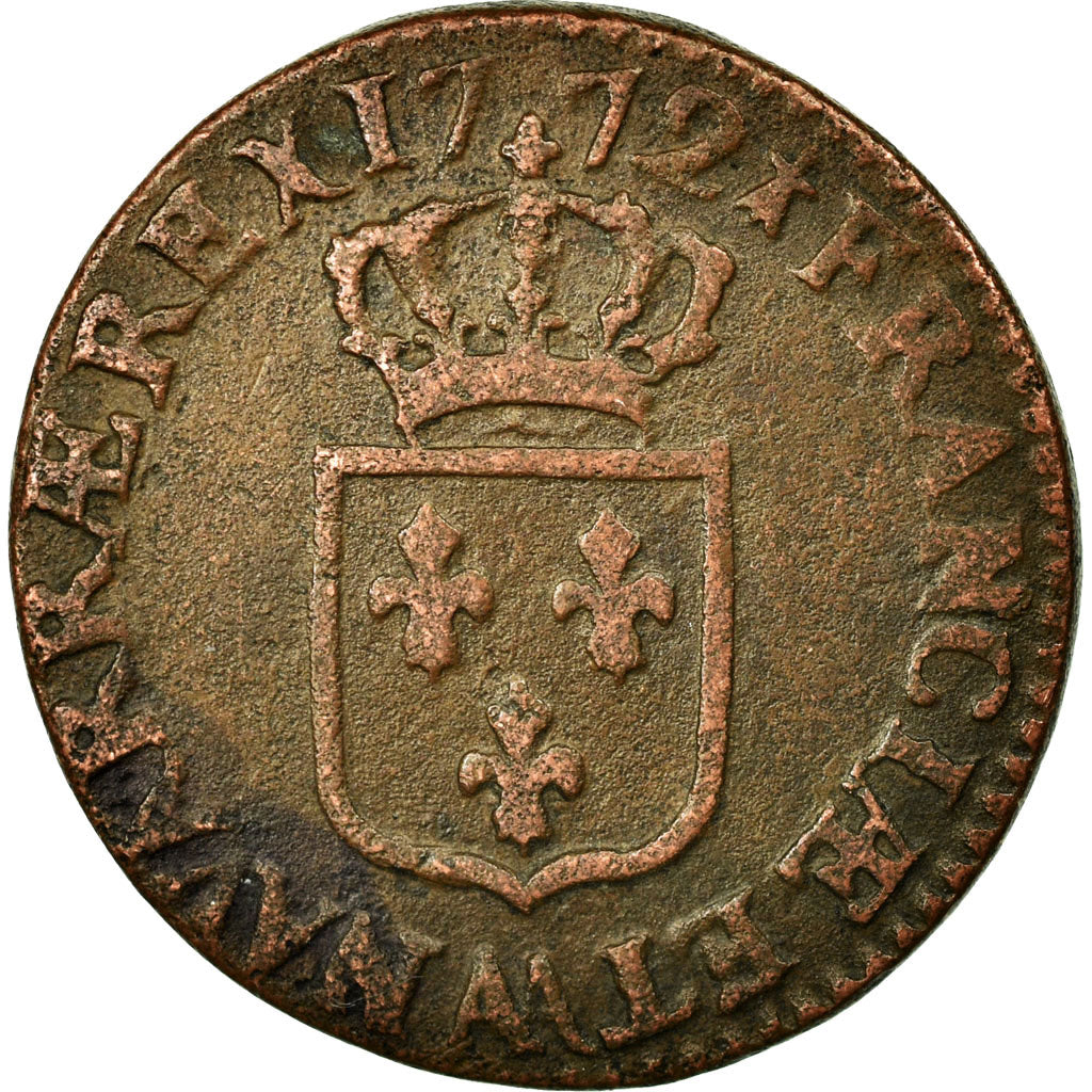 Moneta, Francja, Louis XV, 1/2 Sol, 1772, Metz, VF(20-25), Miedź, Gadoury:275