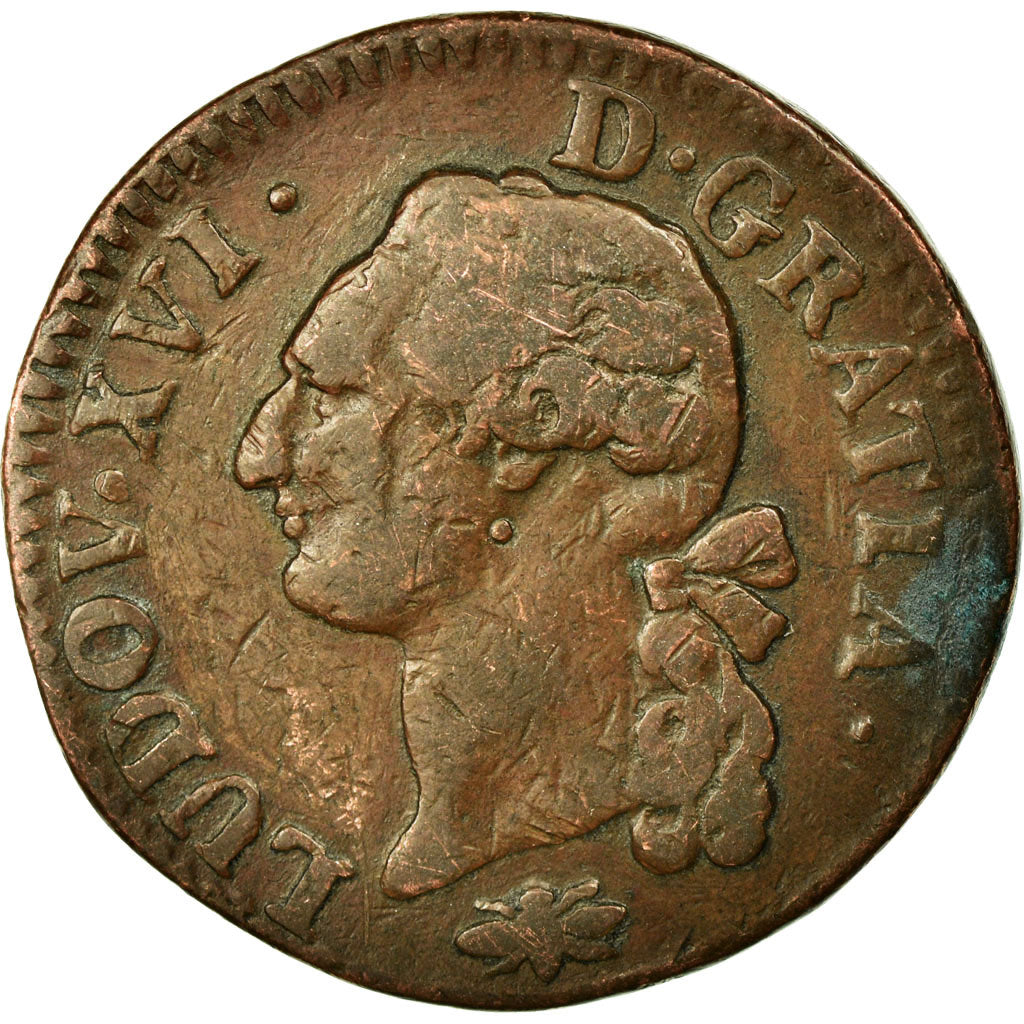 Coin, France, Louis XVI, Sol à l'Ecu, 1791, Lyon, VF(20-25), Copper