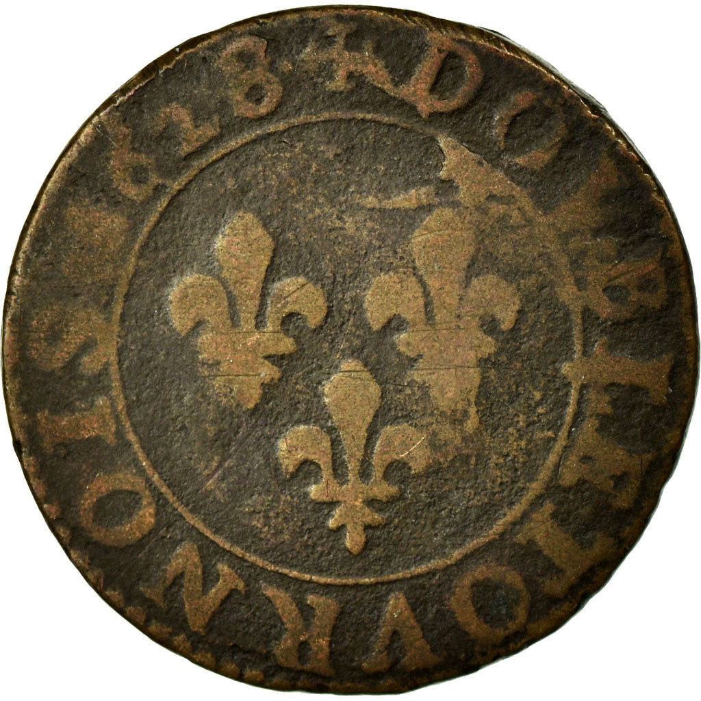 Monnaie, France, Louis XIII, Double Tournois, 1628, Paris, TB, Cuivre, CGKL:390