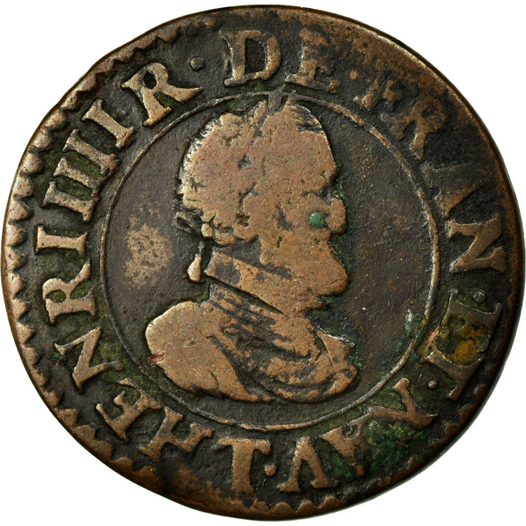 Coin, France, Henri IV, Double Tournois, 1610, Nantes, VF(20-25), Copper