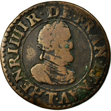 Coin, France, Henri IV, Double Tournois, 1610, Nantes, VF(20-25), Copper