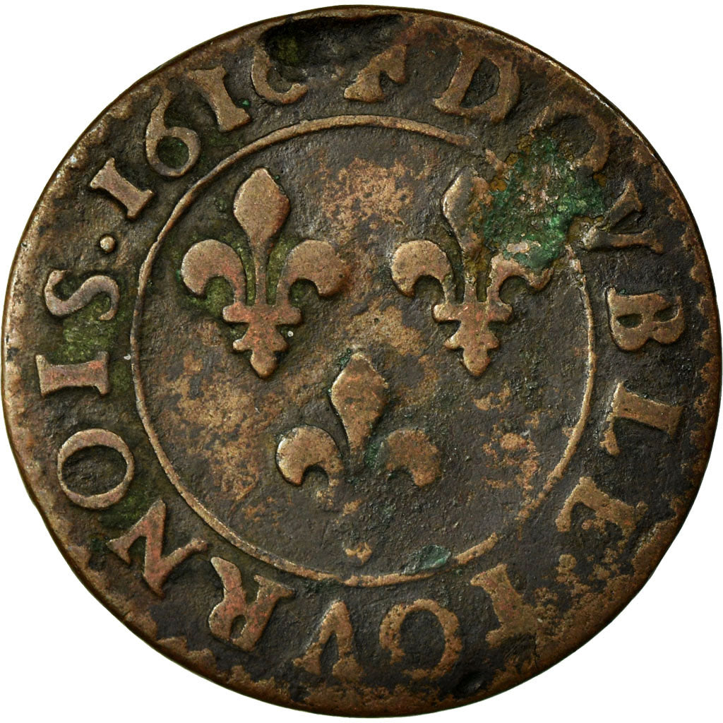 Coin, France, Henri IV, Double Tournois, 1610, Nantes, VF(20-25), Copper