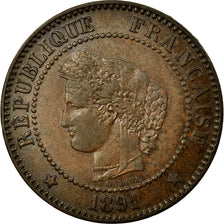 Coin, France, Cérès, 2 Centimes, 1891, Paris, AU(55-58), Bronze, KM:827.1