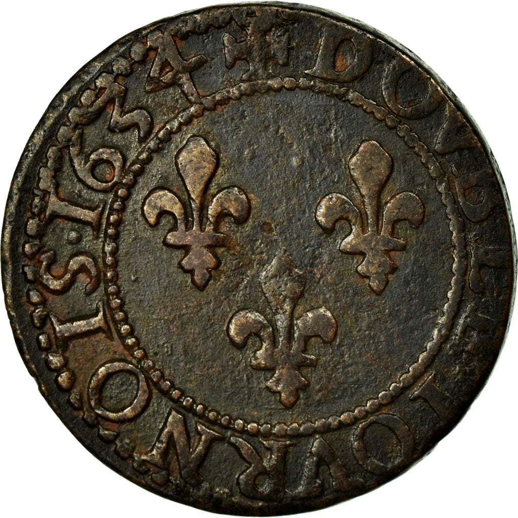 Coin, France, Louis XIII, Double Tournois, 1634, Tours, EF(40-45), Copper