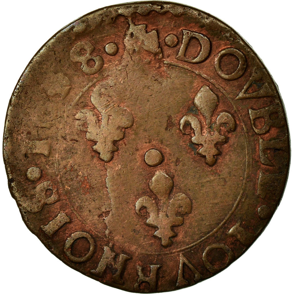 Coin, France, Louis XIV, Double Tournois, 1638, Bordeaux, VF(30-35), Copper