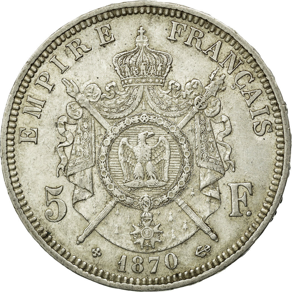 Coin, France, Napoleon III, 5 Francs, 1870, Strasbourg, EF(40-45), Silver