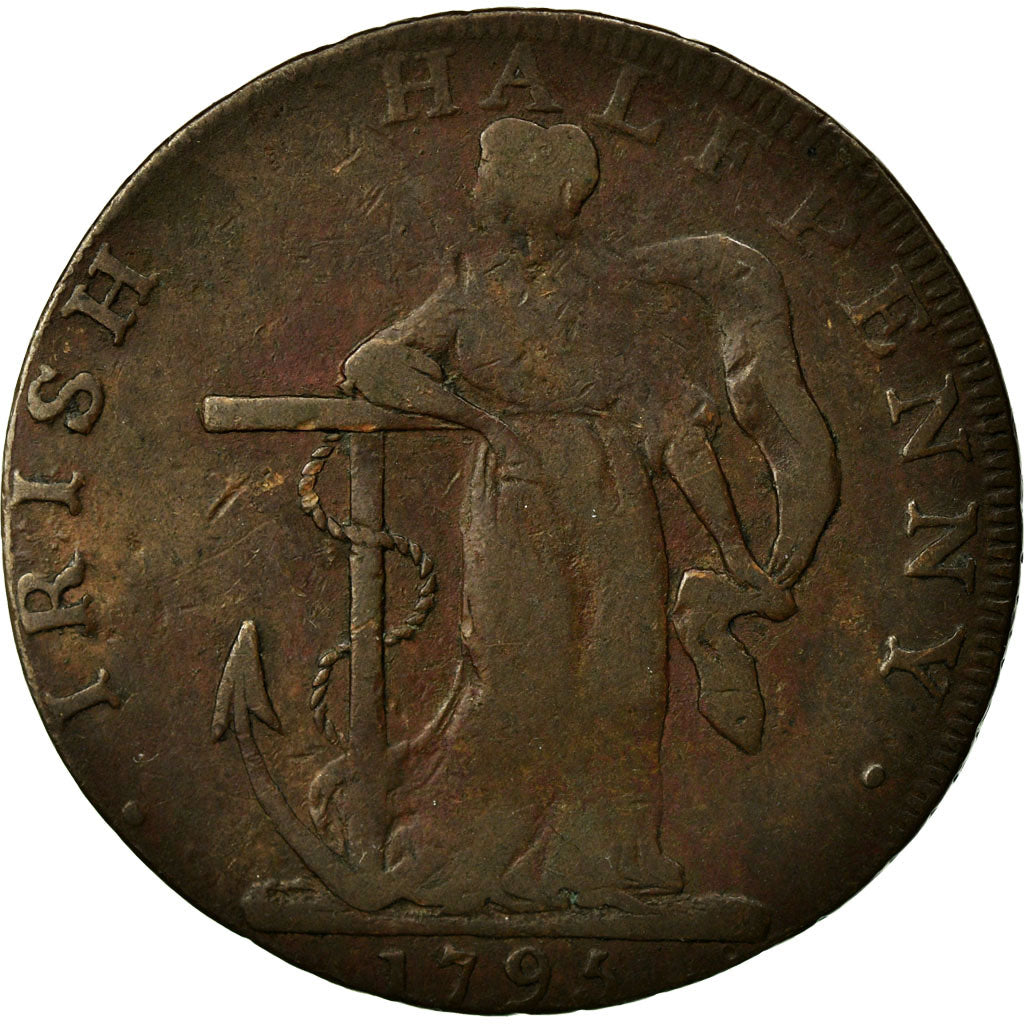 Coin, Ireland, Halfpenny Token, 1795, Dublin, VF(20-25), Copper, Withers:10