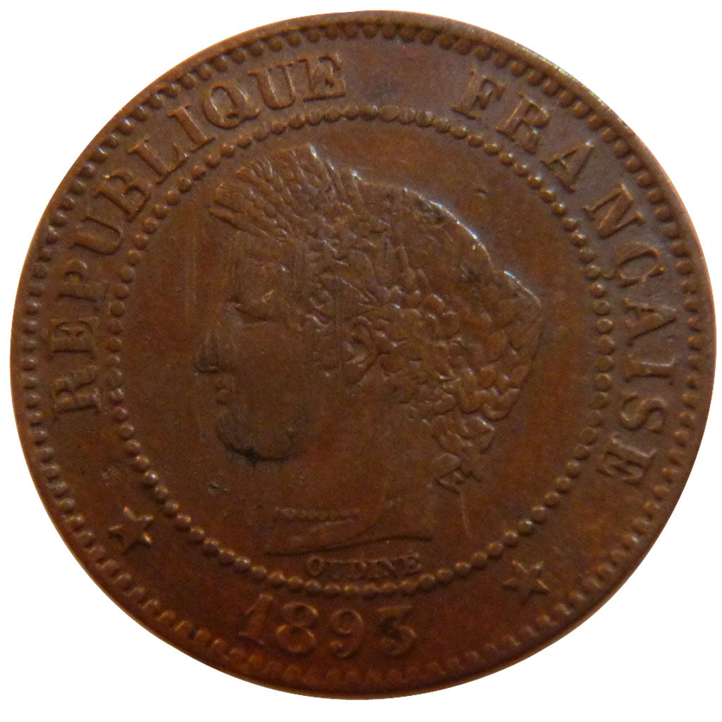 FRANCE, Cérès, 2 Centimes, 1893, Paris, KM #827.1, EF(40-45), Bronze, 20.2, G...