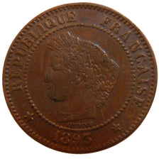 FRANCE, Cérès, 2 Centimes, 1893, Paris, KM #827.1, EF(40-45), Bronze, 20.2, G...