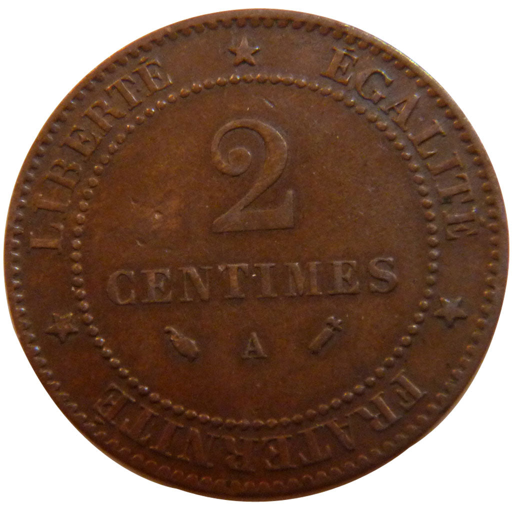 FRANCE, Cérès, 2 Centimes, 1893, Paris, KM #827.1, EF(40-45), Bronze, 20.2, G...