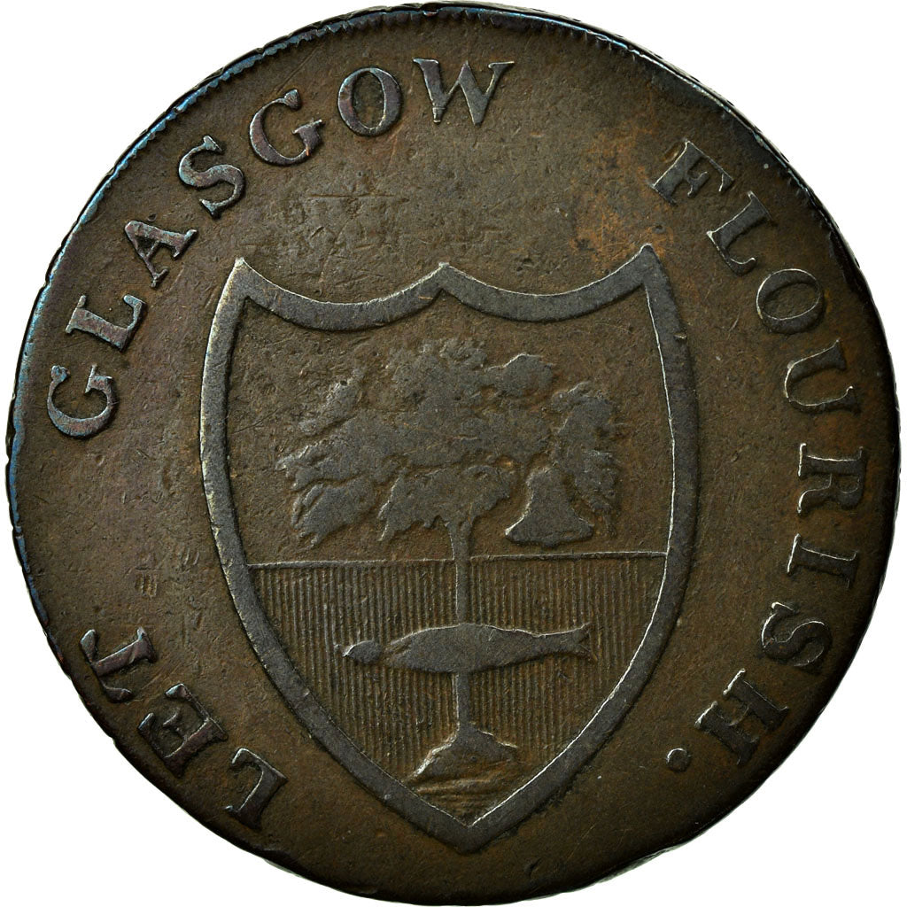 Coin, Scotland, Halfpenny Token, 1791, Glasgow, VF(20-25), Copper, Withers:3b