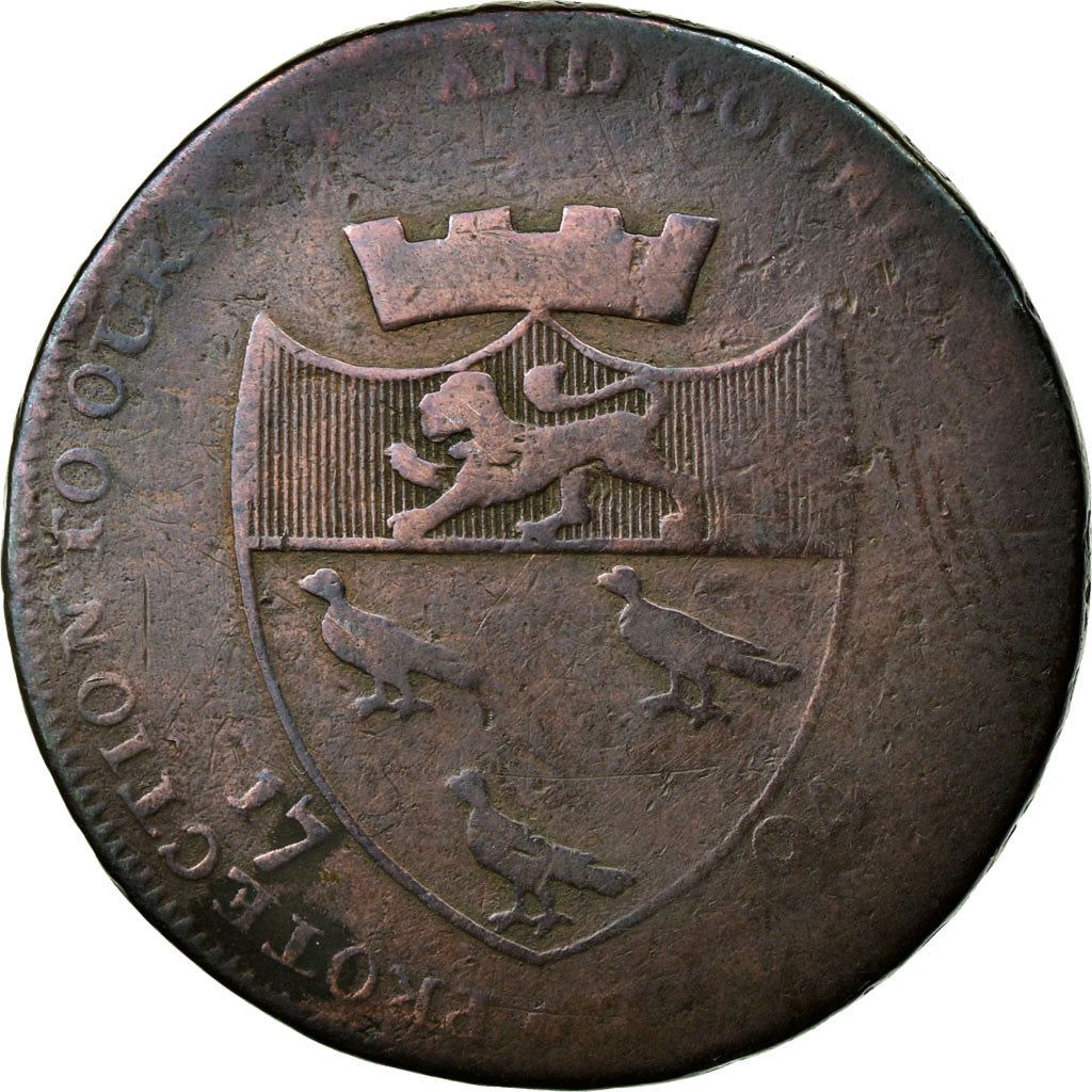 Coin, Great Britain, Kent, Halfpenny Token, 1794, Canterbury, VF(20-25), Copper
