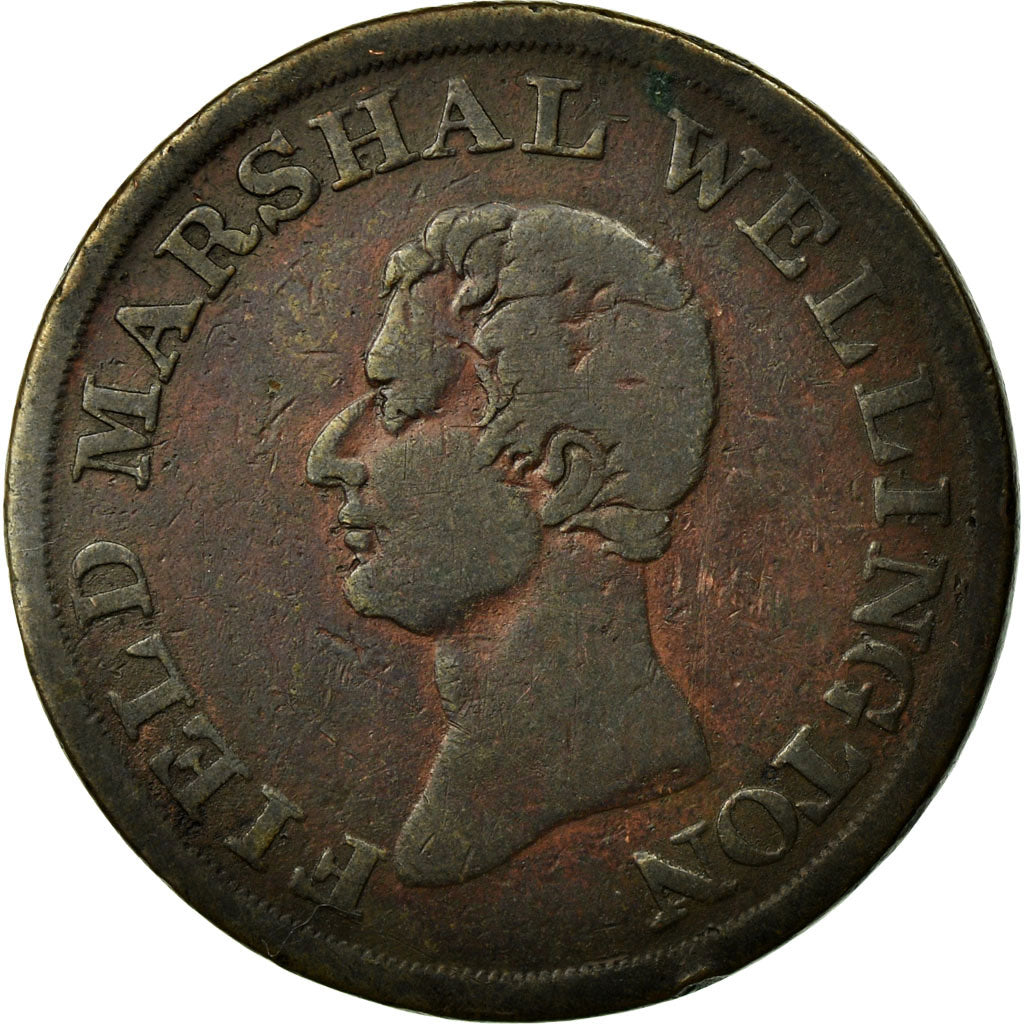 Moneda, Irlanda, Wellington, Halfpenny Token, 1805, Dublin, Rare, BC+, Cobre