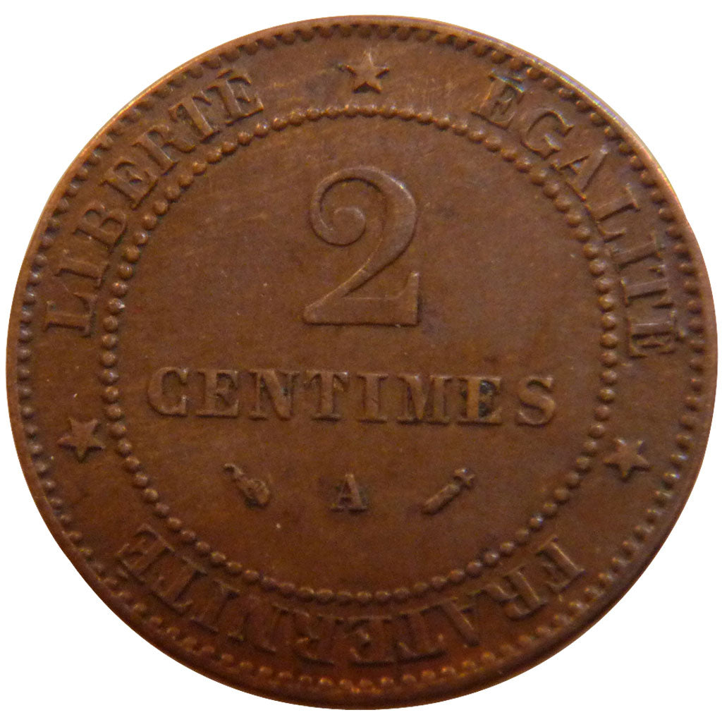 FRANCE, Cérès, 2 Centimes, 1895, Paris, KM #827.1, AU(50-53), Bronze, 20.2, G...