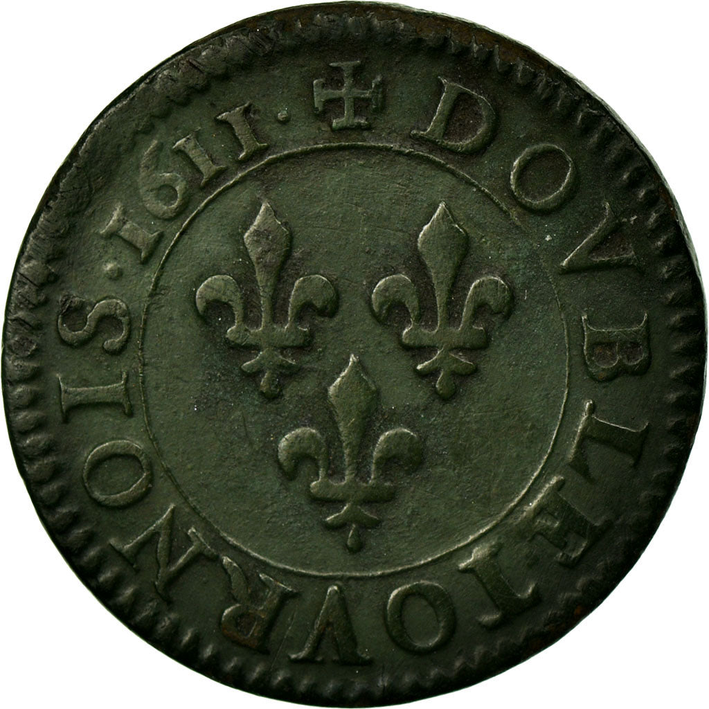 Moneta, Francja, Louis XIII, Double Tournois, 1611, Paris, EF(40-45), Miedź