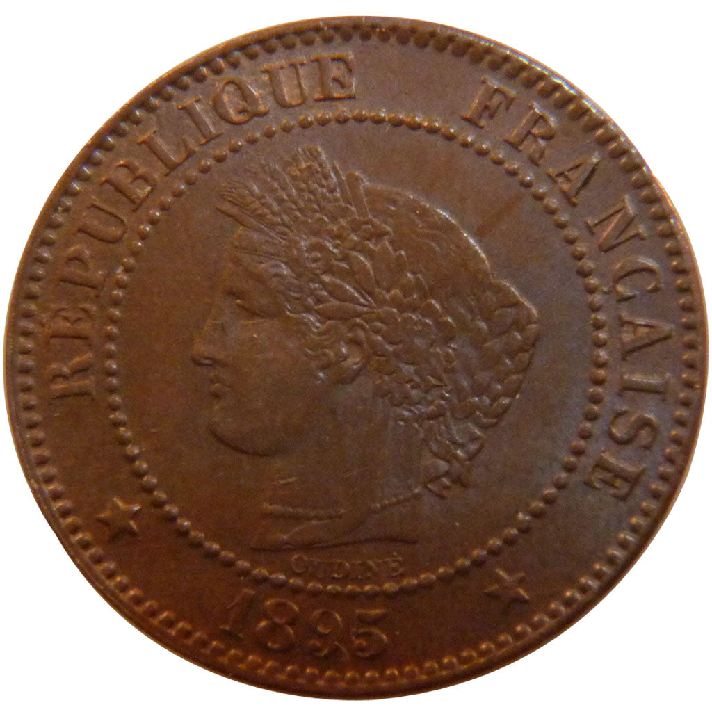FRANCE, Cérès, 2 Centimes, 1895, Paris, KM #827.1, AU(55-58), Bronze, 20.2, G...