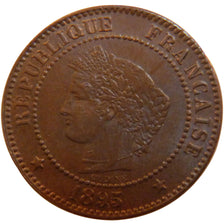 FRANCE, Cérès, 2 Centimes, 1895, Paris, KM #827.1, AU(55-58), Bronze, 20.2, G...