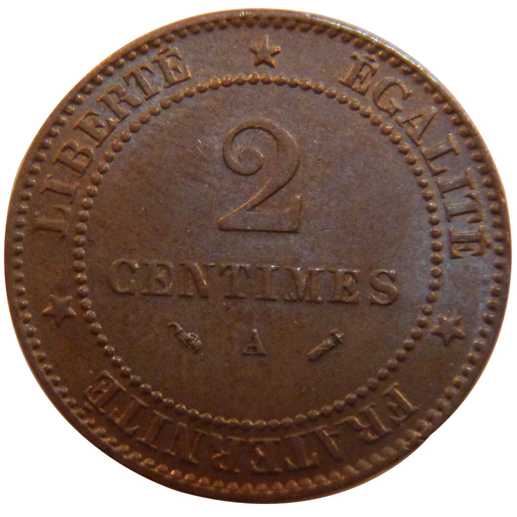 FRANCE, Cérès, 2 Centimes, 1895, Paris, KM #827.1, AU(55-58), Bronze, 20.2, G...