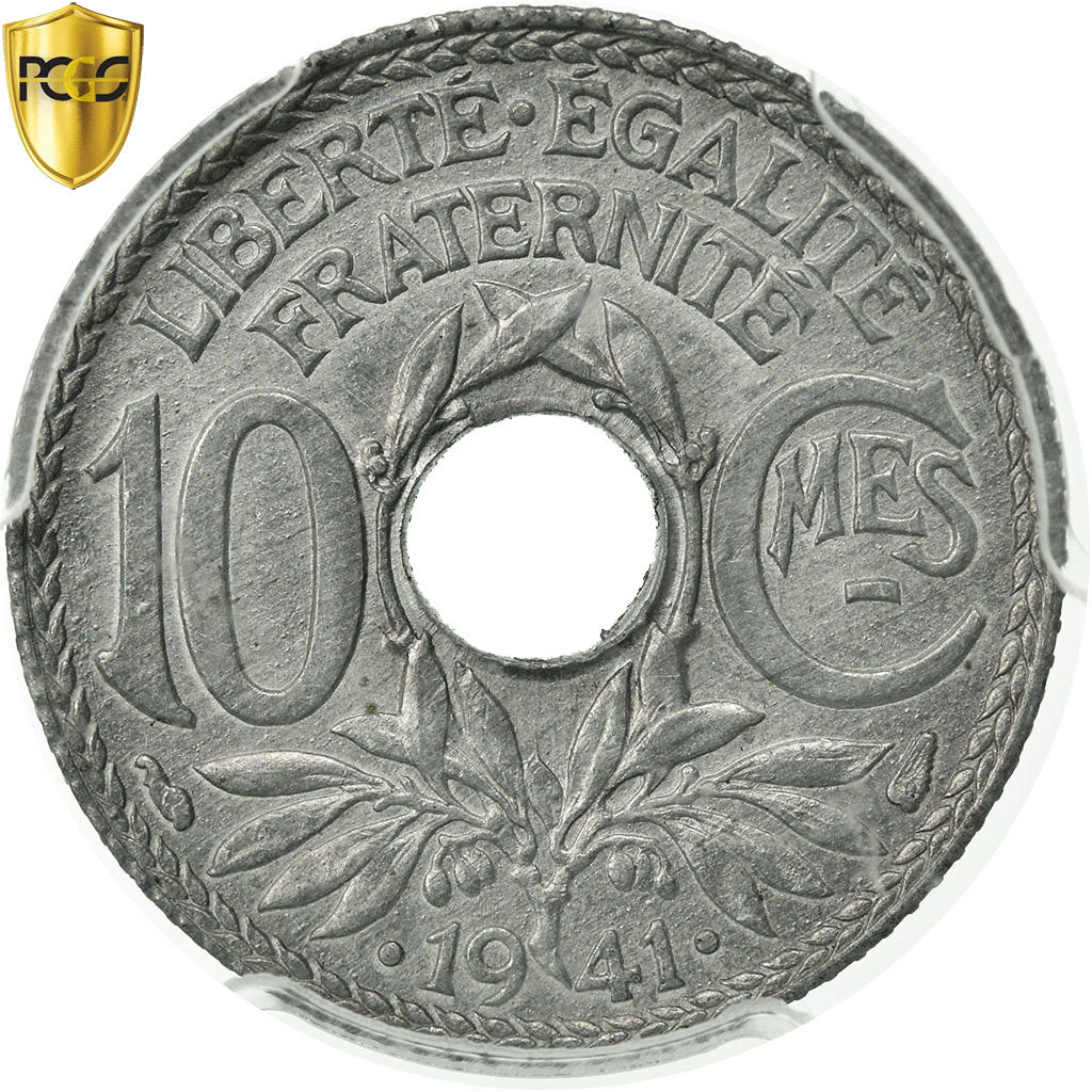 Coin, France, 10 Centimes, 1941, PCGS, MS64, MS(64), Zinc, KM:897, graded