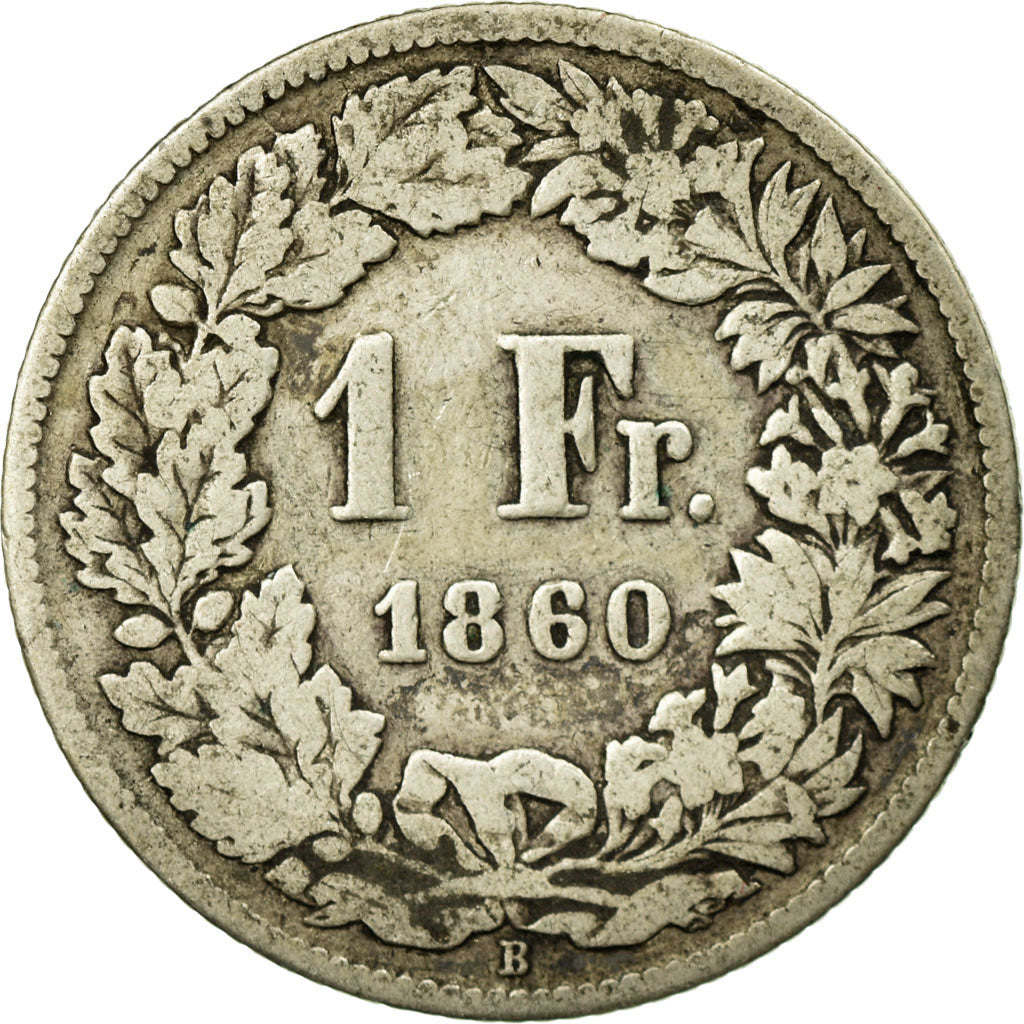 Coin, Switzerland, Franc, 1860, Bern, F(12-15), Silver, KM:9a