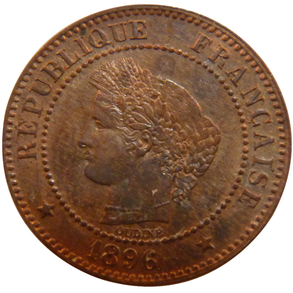 FRANCE, Cérès, 2 Centimes, 1896, Paris, KM #827.1, AU(55-58), Bronze, 20.2, G...