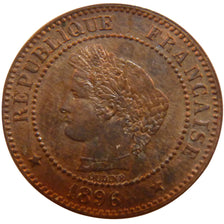 FRANCE, Cérès, 2 Centimes, 1896, Paris, KM #827.1, AU(55-58), Bronze, 20.2, G...