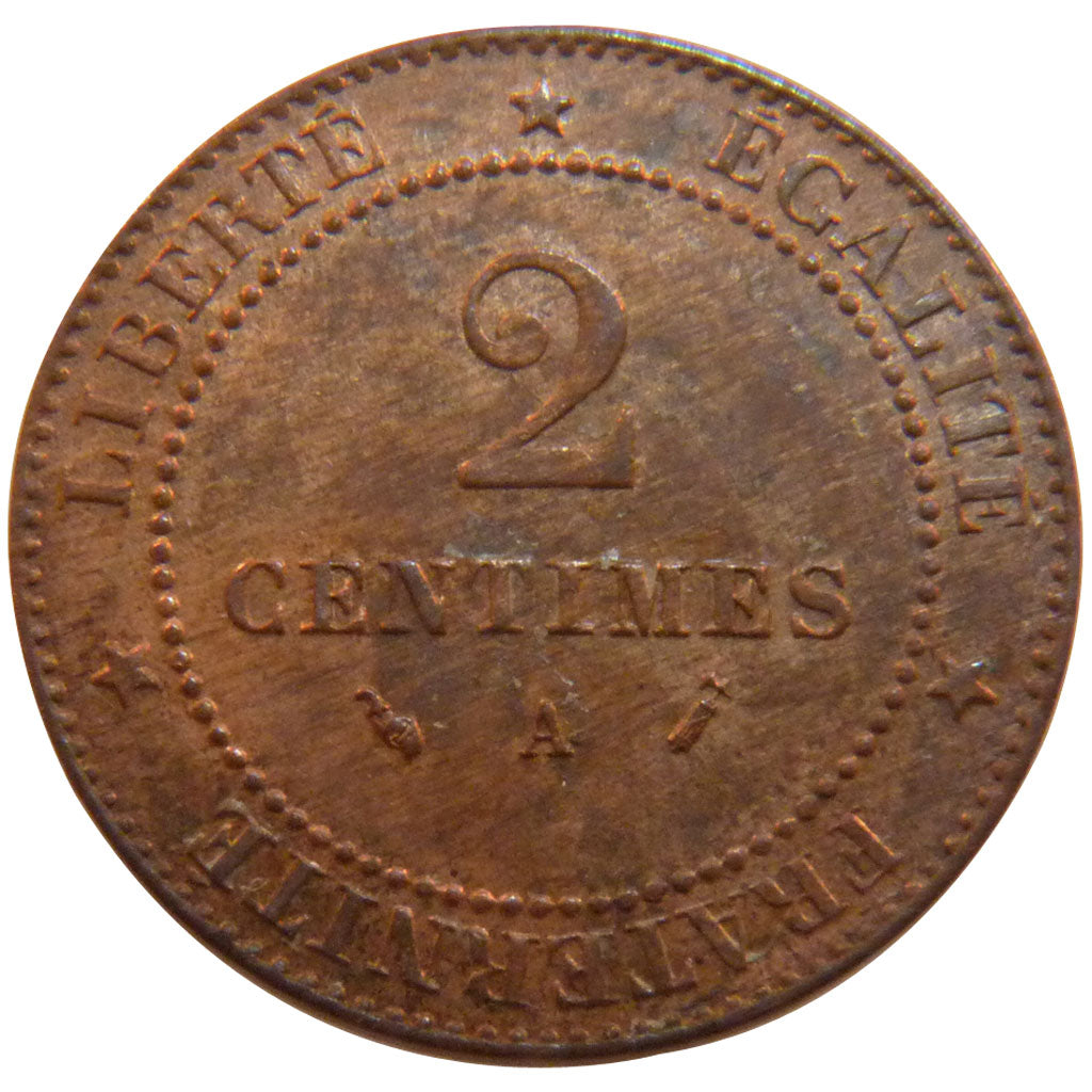 FRANCE, Cérès, 2 Centimes, 1896, Paris, KM #827.1, AU(55-58), Bronze, 20.2, G...