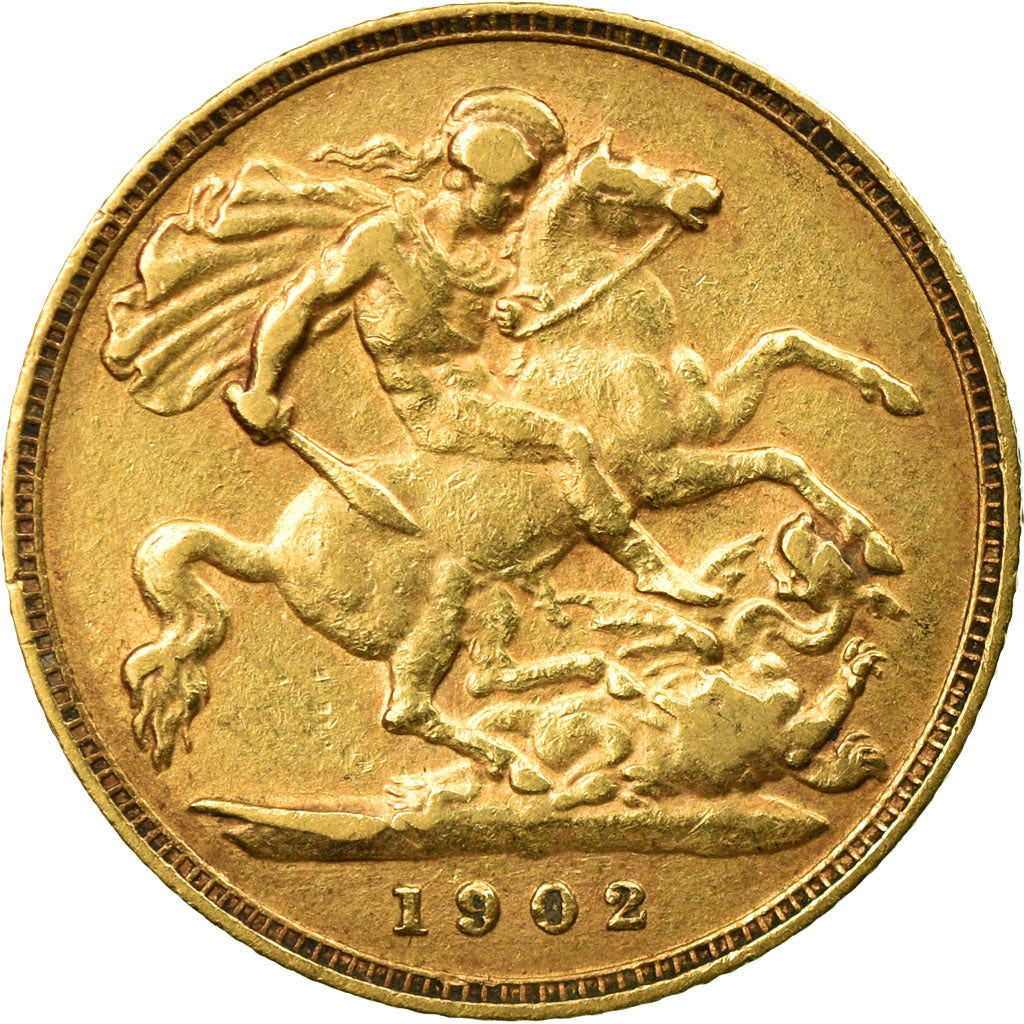 Coin, Great Britain, Edward VII, 1/2 Sovereign, 1902, EF(40-45), Gold, KM:804