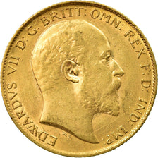 Moneda, Gran Bretaña, Edward VII, 1/2 Sovereign, 1907, MBC+, Oro, KM:804