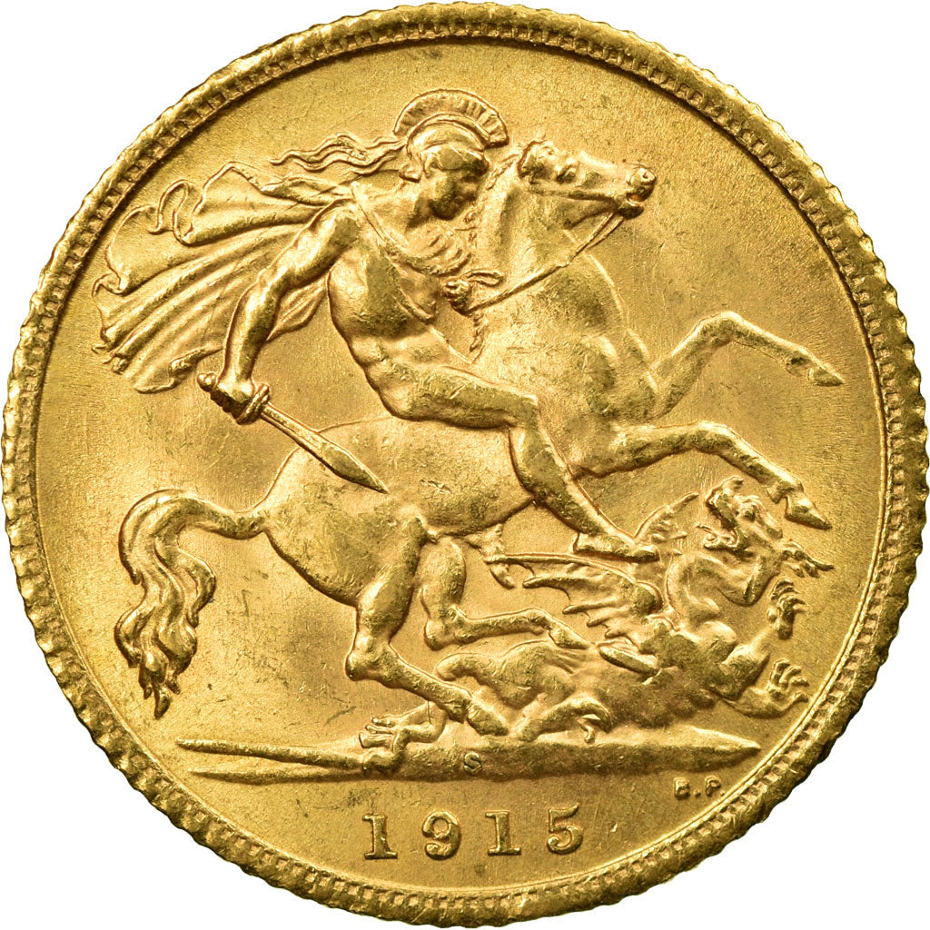 Coin, Australia, George V, 1/2 Sovereign, 1915, MS(60-62), Gold, KM:28
