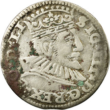 Monnaie, Pologne, Sigismund III, 3 Groschen, 1592, Riga, TB, Argent