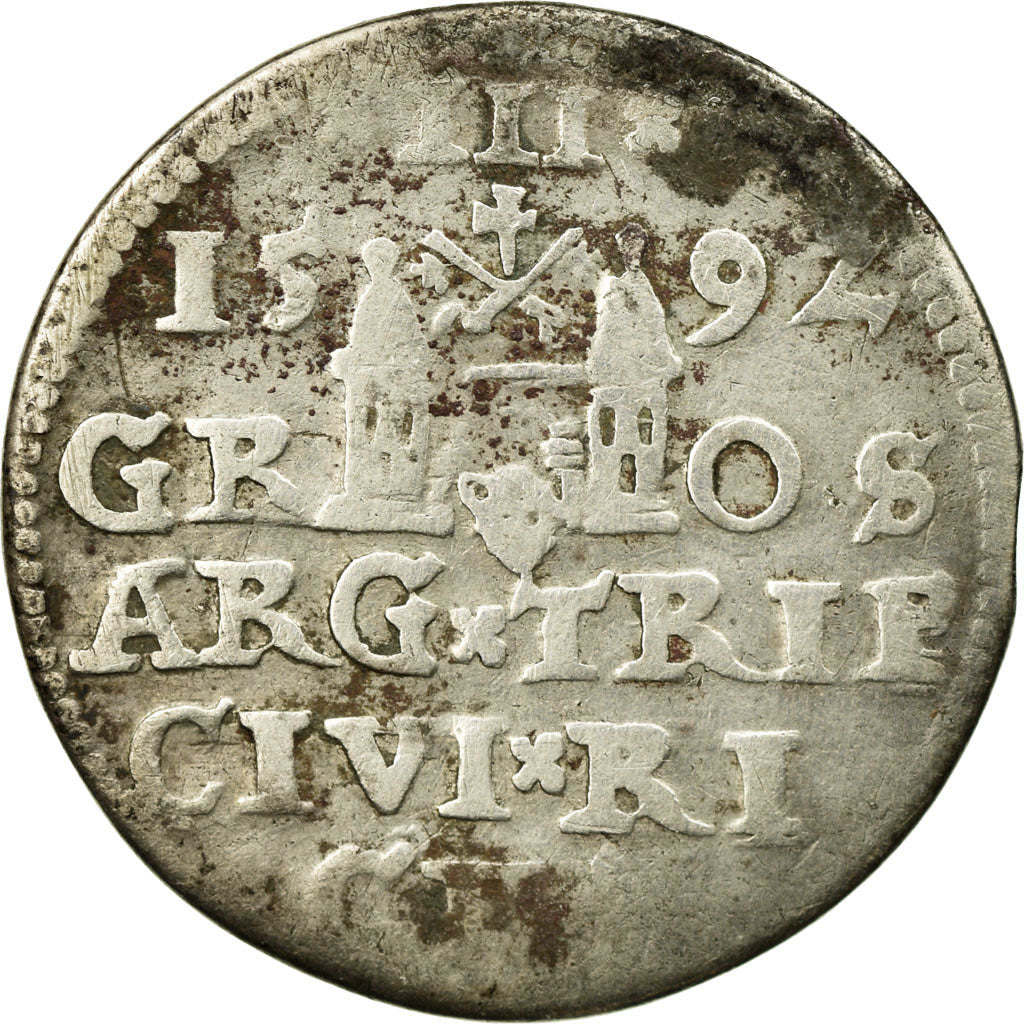 Monnaie, Pologne, Sigismund III, 3 Groschen, 1592, Riga, TB, Argent