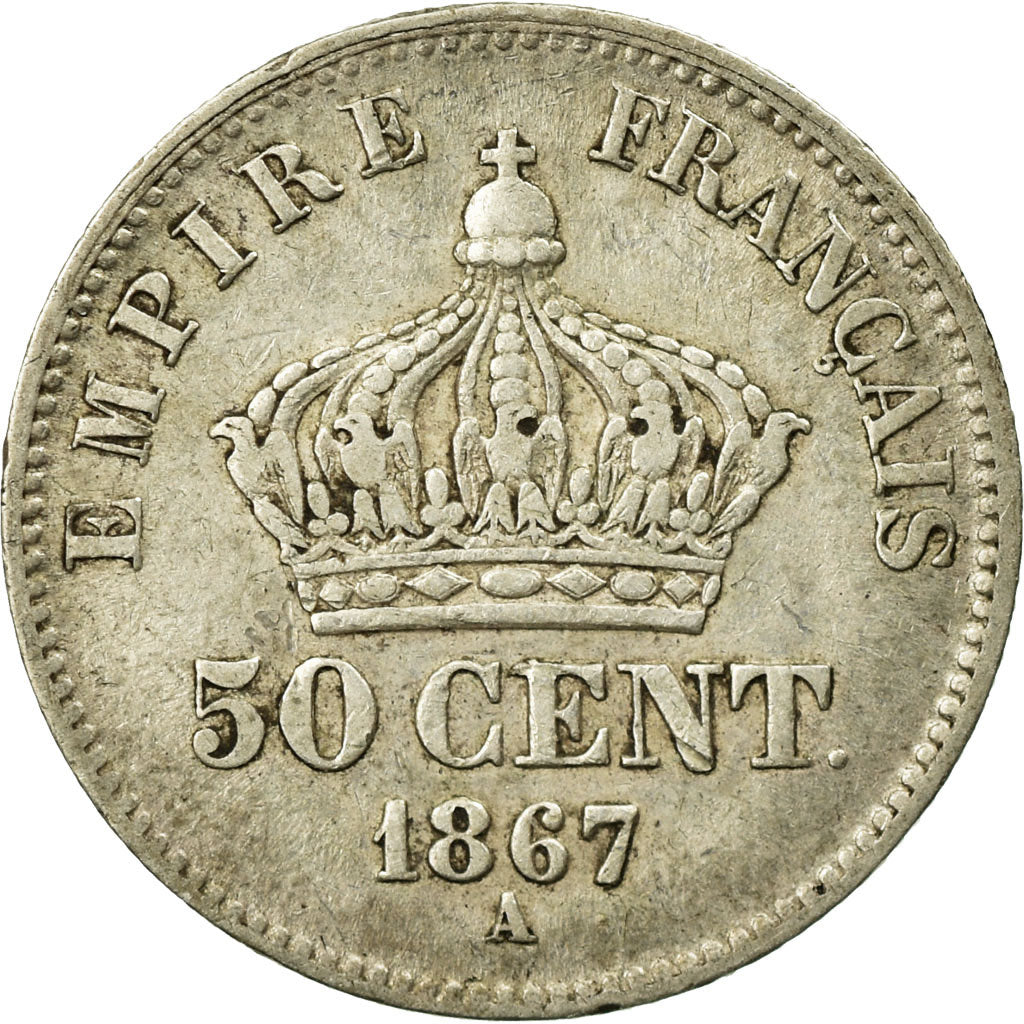 Coin, France, Napoleon III, 50 Centimes, 1867, Paris, EF(40-45), Silver