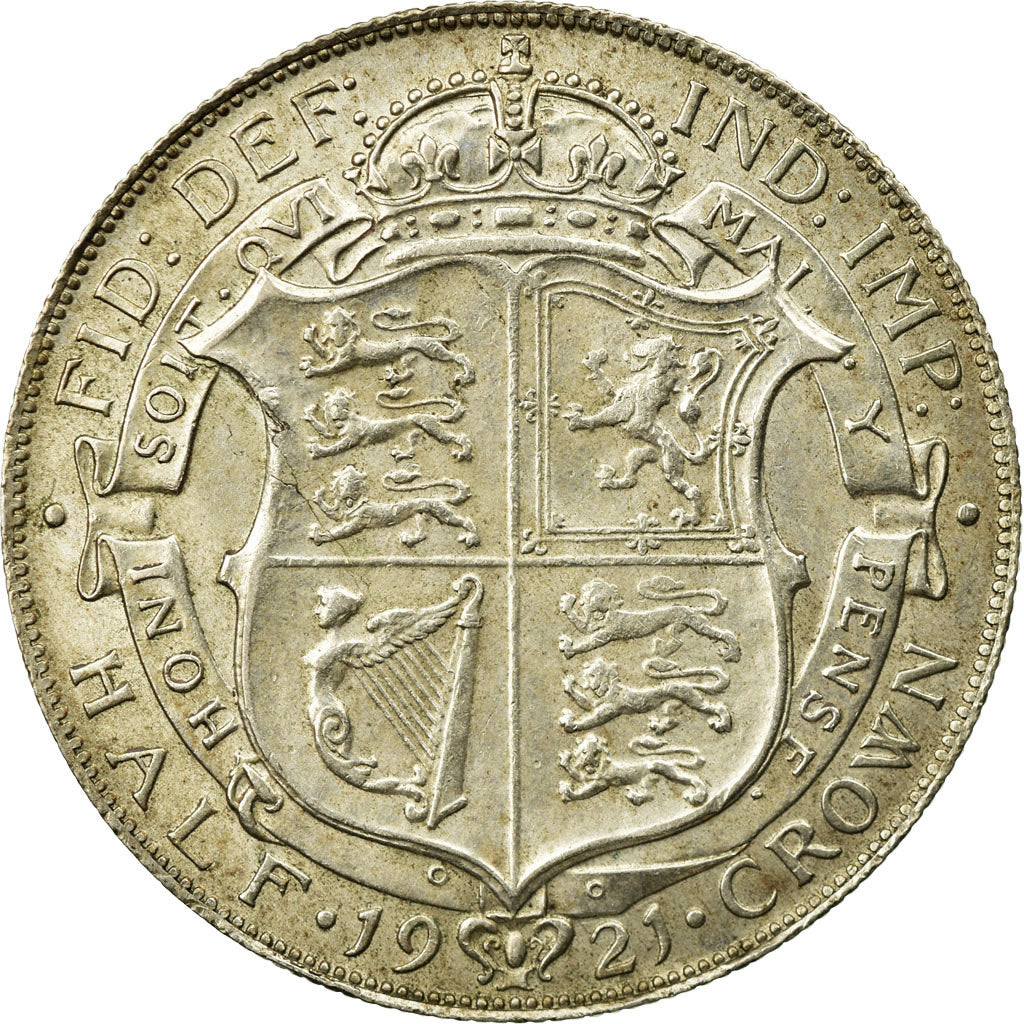Coin, Great Britain, George V, 1/2 Crown, 1921, AU(55-58), Silver, KM:818.1a