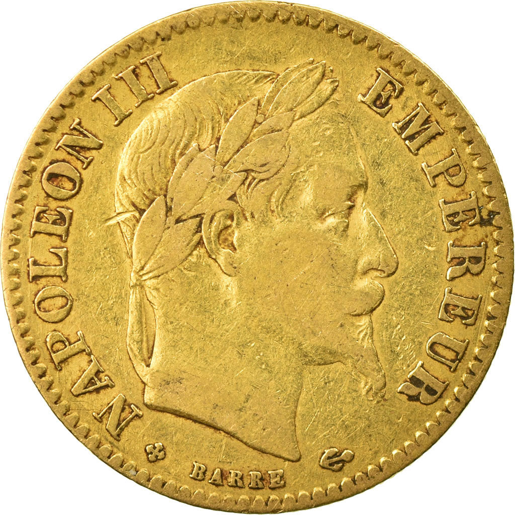 Moneda, Francia, Napoleon III, 10 Francs, 1863, Strasbourg, BC+, Oro