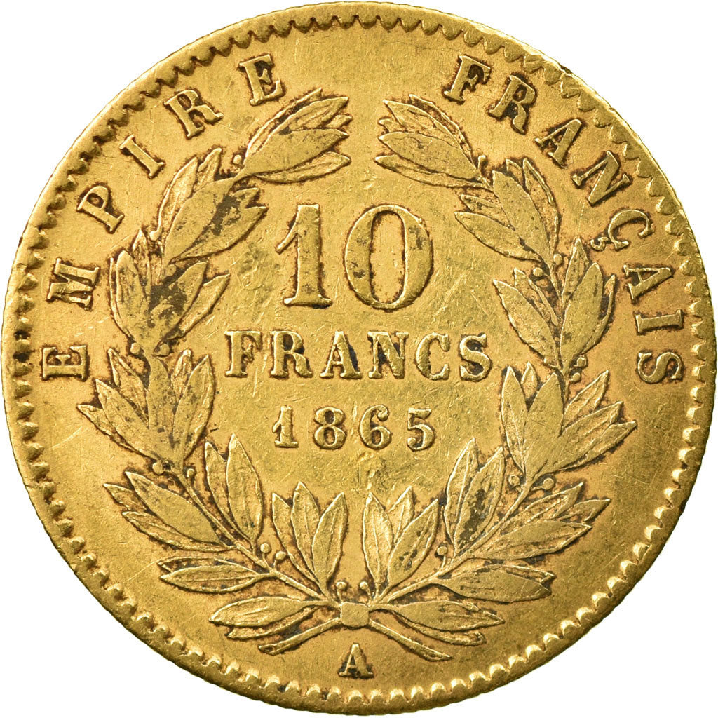 Munten, Frankrijk, Napoleon III, 10 Francs, 1865, Paris, FR+, Goud, KM:800.1